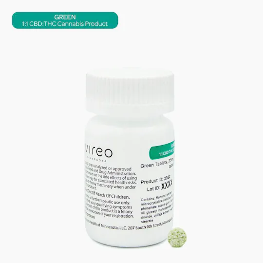 Vireo - Green | 1:1 Capsules | THC:CBD 70mg:70mg | 30ct | 2.5mg:2.5mg each - 1