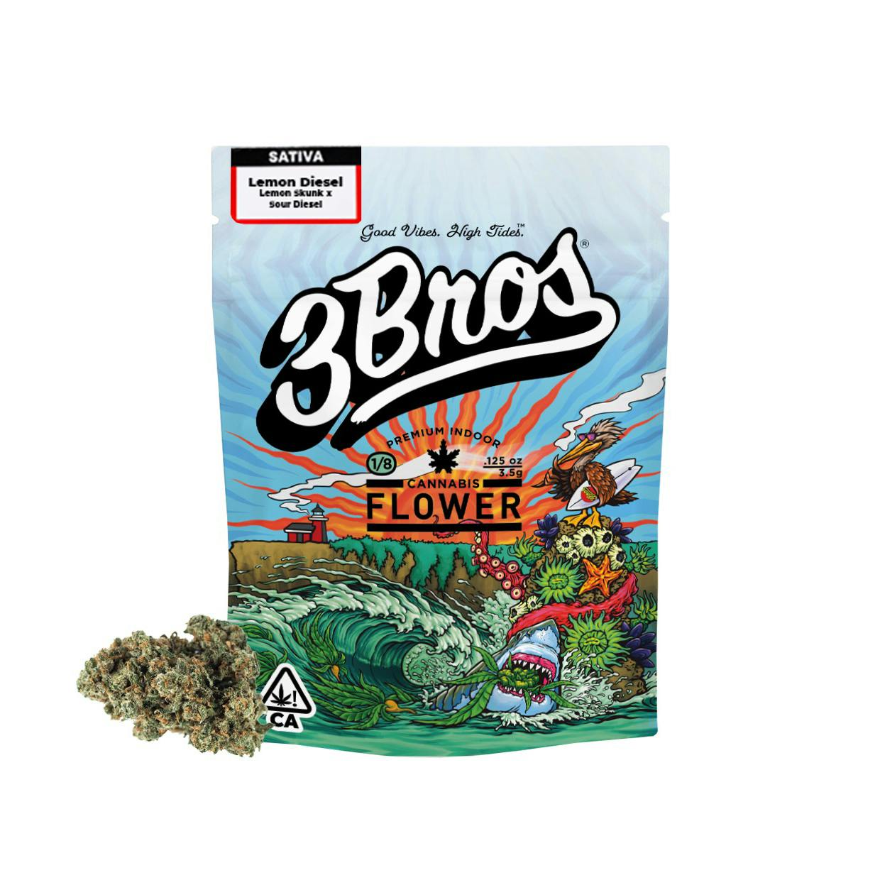 3 Bros Grow - 3 Bros | Indoor Flower | 3.5g | Lemon Diesel | Sativa - 1