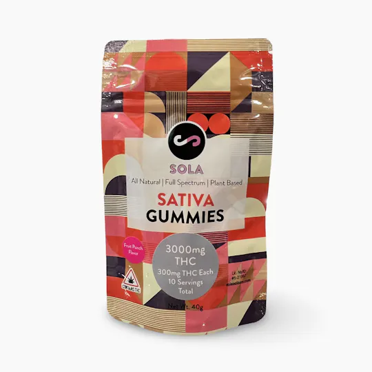 Indico - 3000mg Sativa Gummies - Fruit Punch Flavor (Sola Edibles) - 1