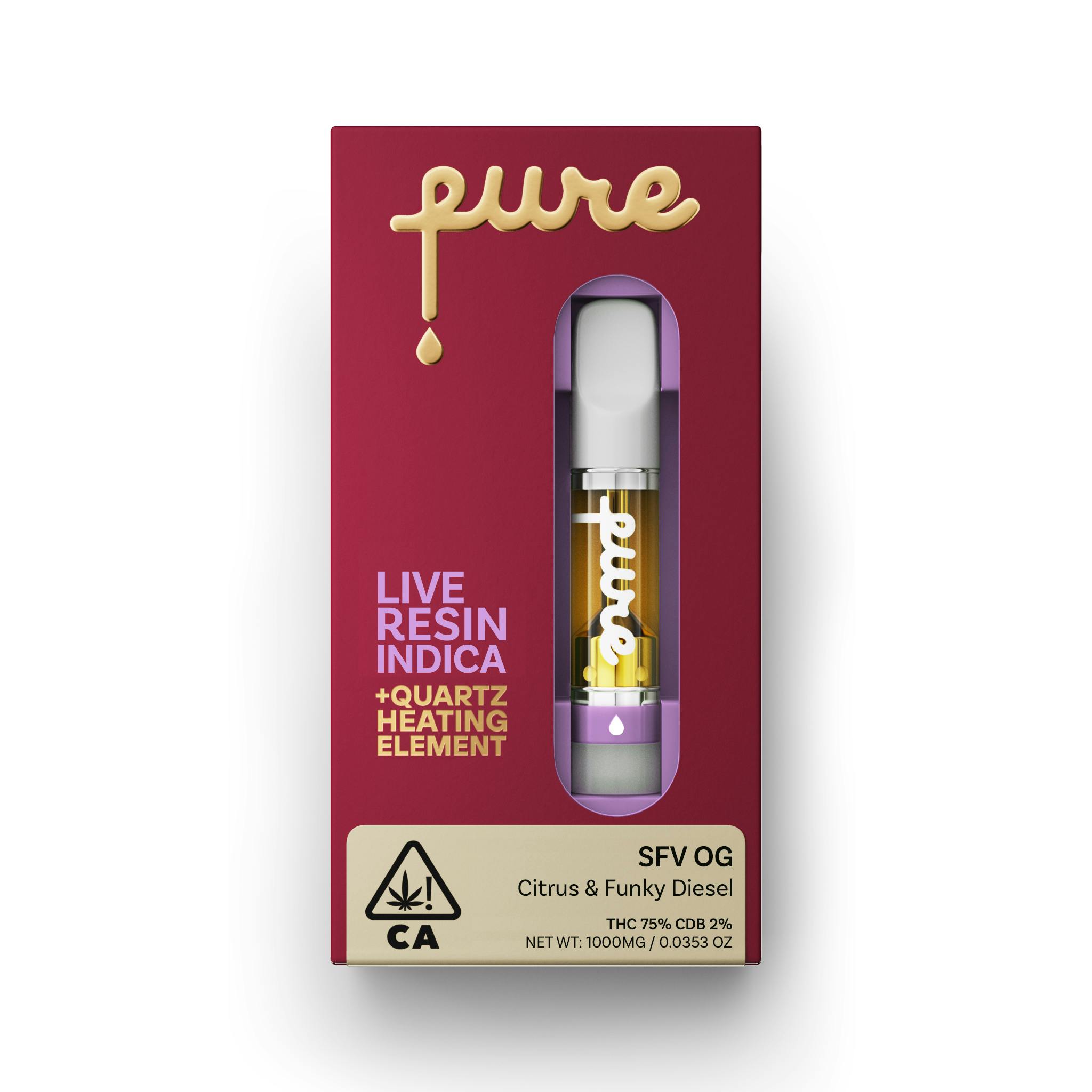 Pure Vape - Pure Live Resin 1g Cartridge - SFV OG - Indica - 1