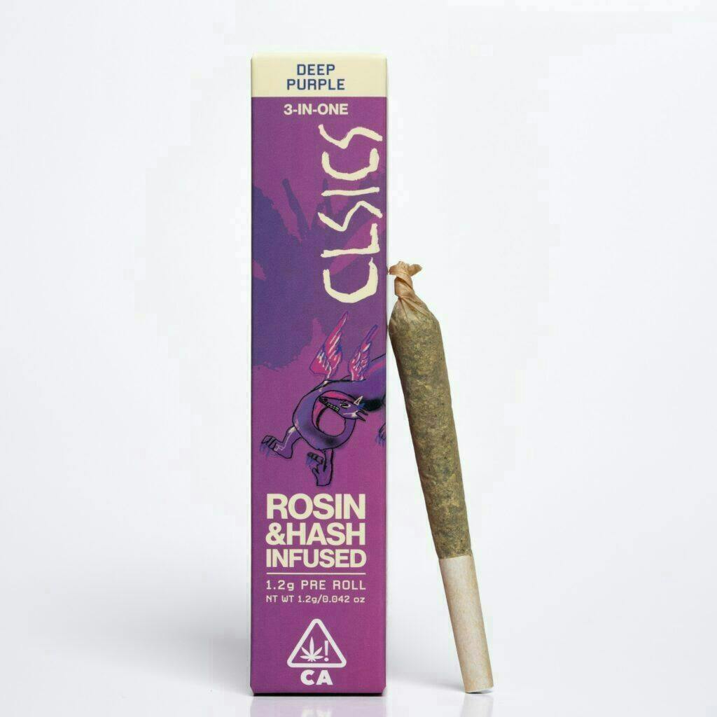 CLSICS Rosin & Rosin Infused Pre Rolls - CLSICS - Deep Purple - Trifecta Hash/Rosin/Flower Infused Joint - 1.2g - 1