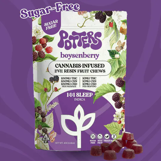 Potters - Sugar-Free | Boysenberry 1:1:1 THC:CBD: CBN | 100mg | 10ct | 10mg/ea - 1