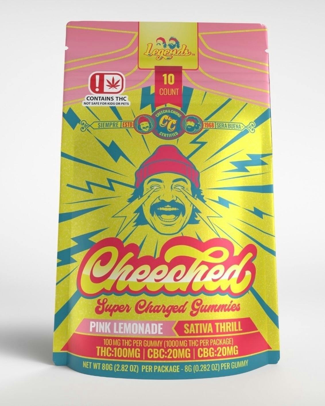 Cheech & Chong - Oklahoma - Cheeched - High Dose Legends - Sativa - Pink Lemonade - 10 Pack Gummies - 1