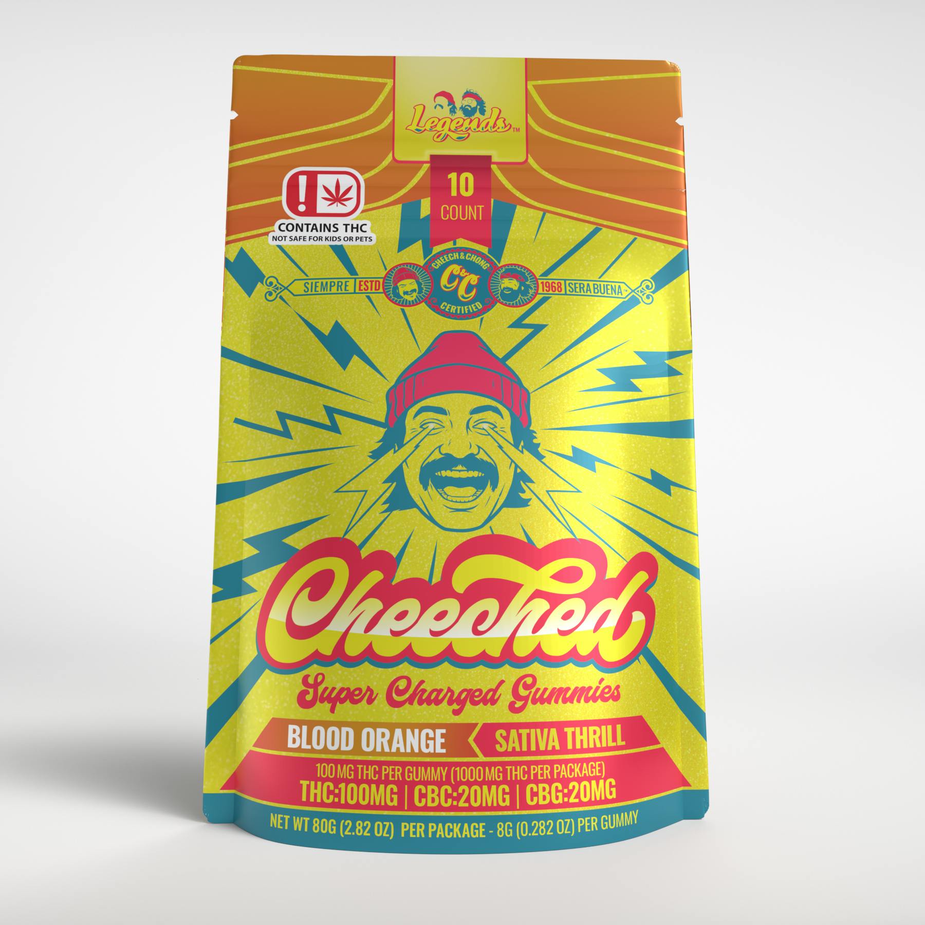 Cheech & Chong - Oklahoma - Cheeched - High Dose Legends - Sativa - Blood Orange - 10 pack Gummies - 1