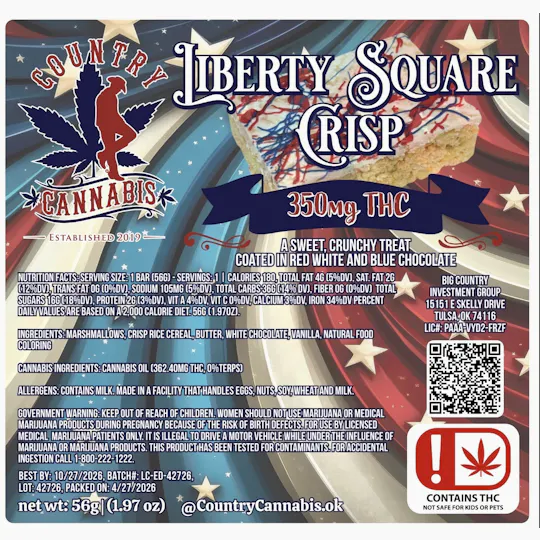Country Cannabis - Liberty Square Crisp | Crispy Treat Baked Good | 350mg - 1
