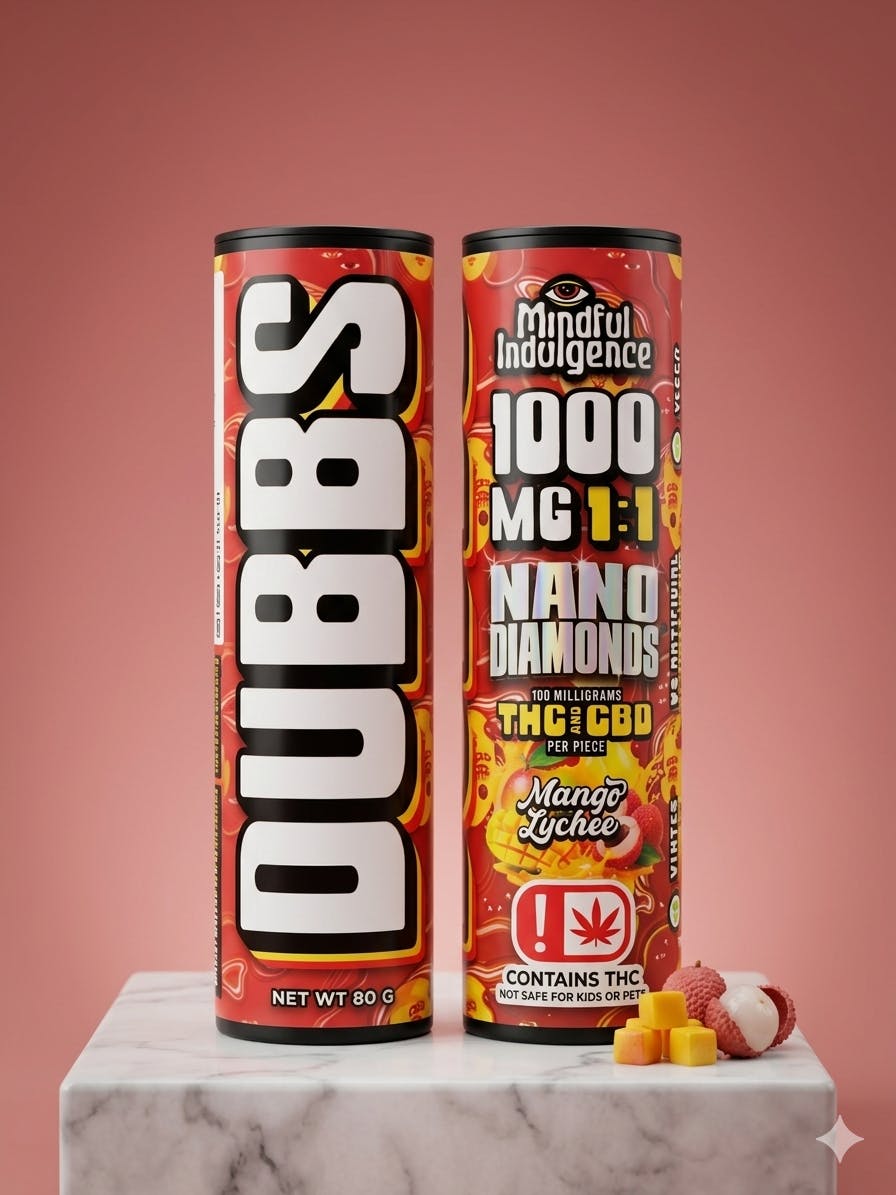 Mindful Indulgence - DUBBS - Mango Lychee - 1:1 Nano Diamond Gummies - 100mg - 1000mg total - 1