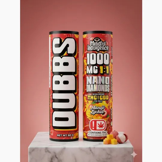 Mindful Indulgence - DUBBS - Mango Lychee - 1:1 Nano Diamond Gummies - 100mg - 1000mg total - 1