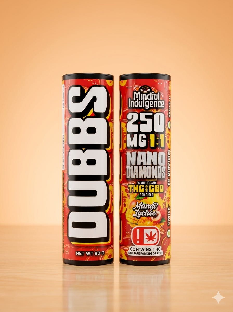 Mindful Indulgence - DUBBS - Mango Lychee - 1:1 Nano Diamond Gummies - 25mg - 250mg total - 1