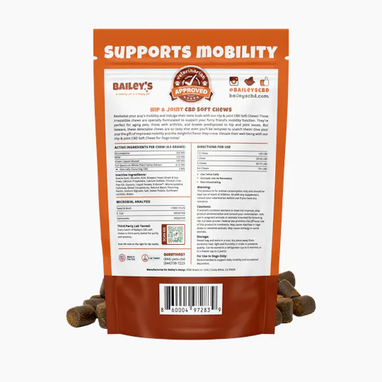 Bailey's CBD - Hip & Joint CBD Soft Chews For Dogs - 3MG CBD Per Chew - 30 ct Bag - 1