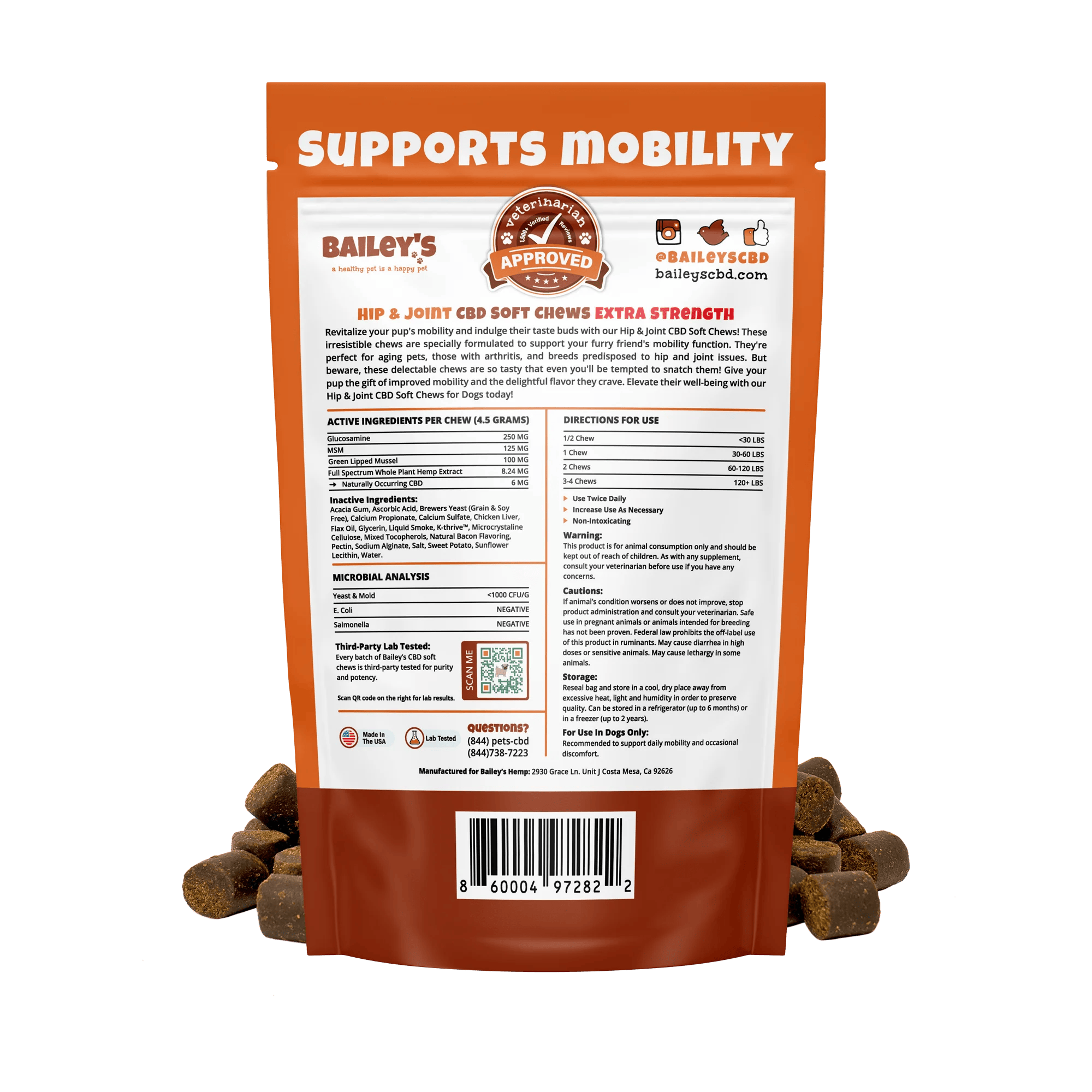 Bailey's CBD - Hip & Joint CBD Soft Chews For Dogs - 6MG CBD Per Chew - 30 ct Bag - 1