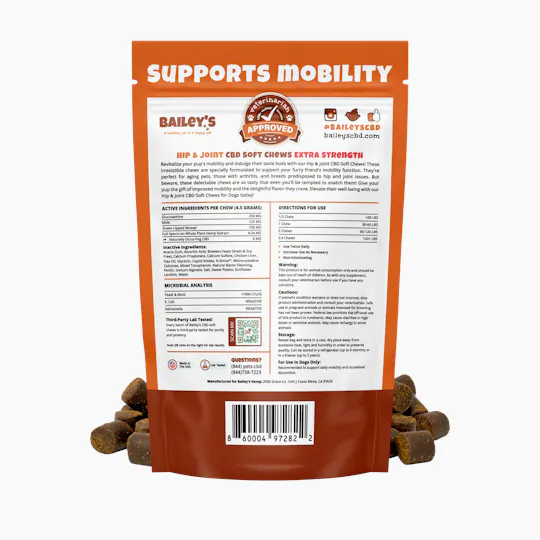 Bailey's CBD - Hip & Joint CBD Soft Chews For Dogs - 6MG CBD Per Chew - 30 ct Bag - 1