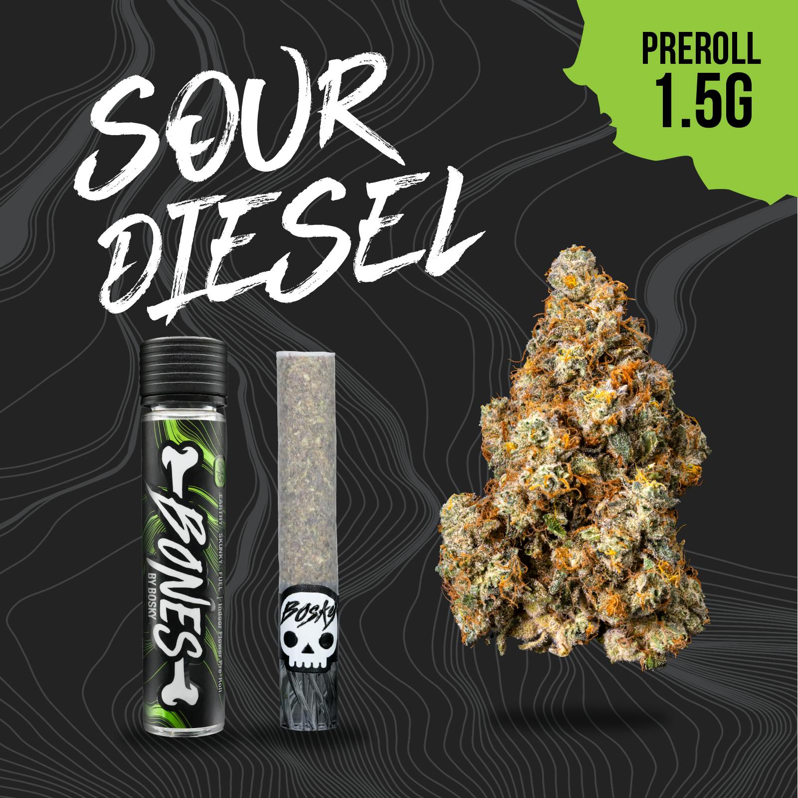 Bosky Genetics - BOSKY | Sour Diesel | Bones Pre-Roll | Gas | 1.5g - 1