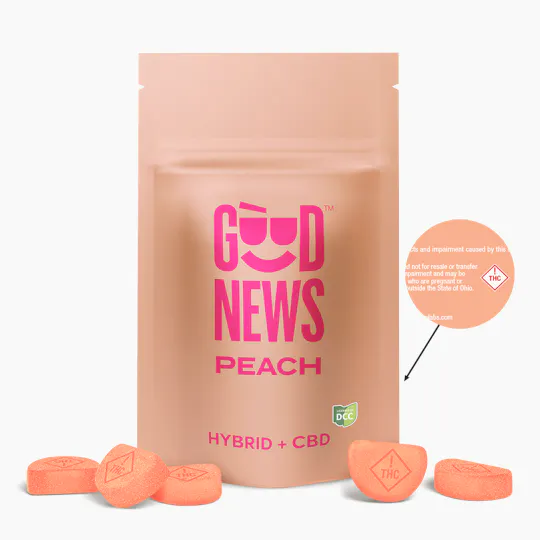 Good News - Peach 1:1 CBD:THC Gummies | 100mg | 10ct | 10mg/ea - 1