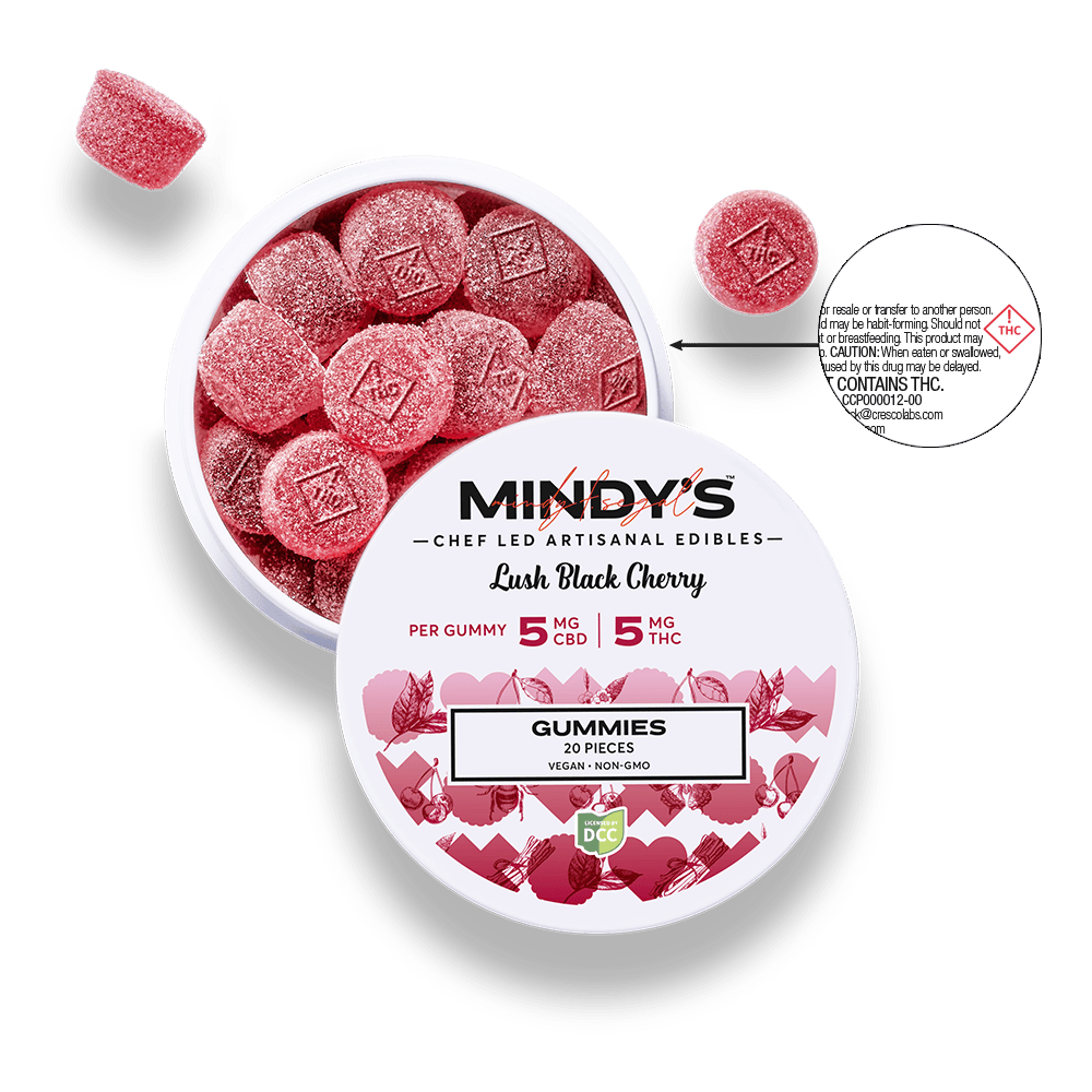 Mindy’s Edibles - Lush Black Cherry 1:1 Gummies | 100mg | 20ct | 5mg/ea - 1