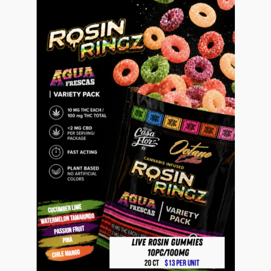 Casa Flor - Rosin Rings | Cucumber Lime Gummies | 100mg | 10ct | 10mg/ea - 1