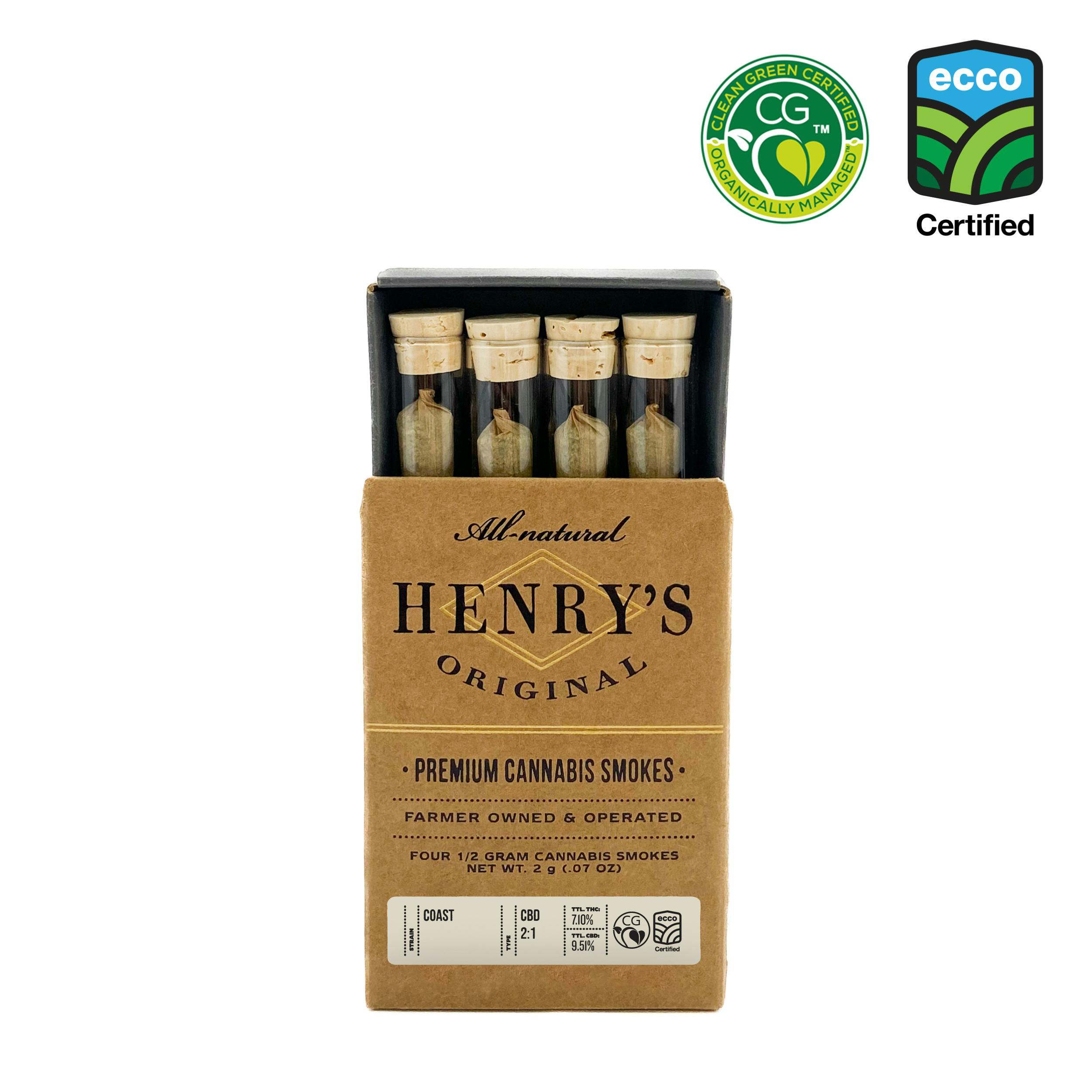 Henry's Original - Henry's Originals | Coast 2:1 CBD:THC | Joints | 0.5g each | 4pk - 1