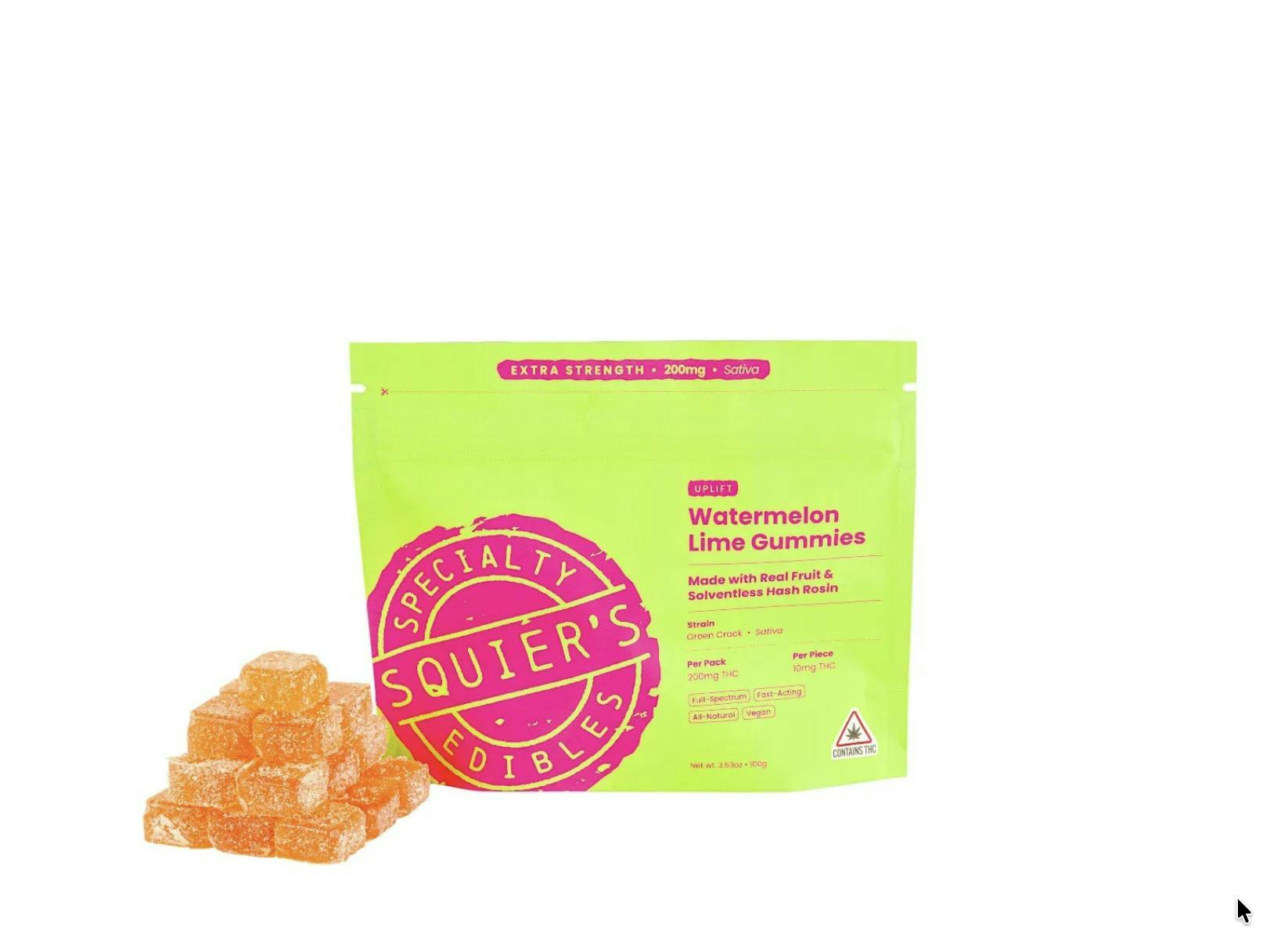 Squier's Specialty Edibles - Watermelon Lime - 200mg THC Hash Rosin - Gummies - 1