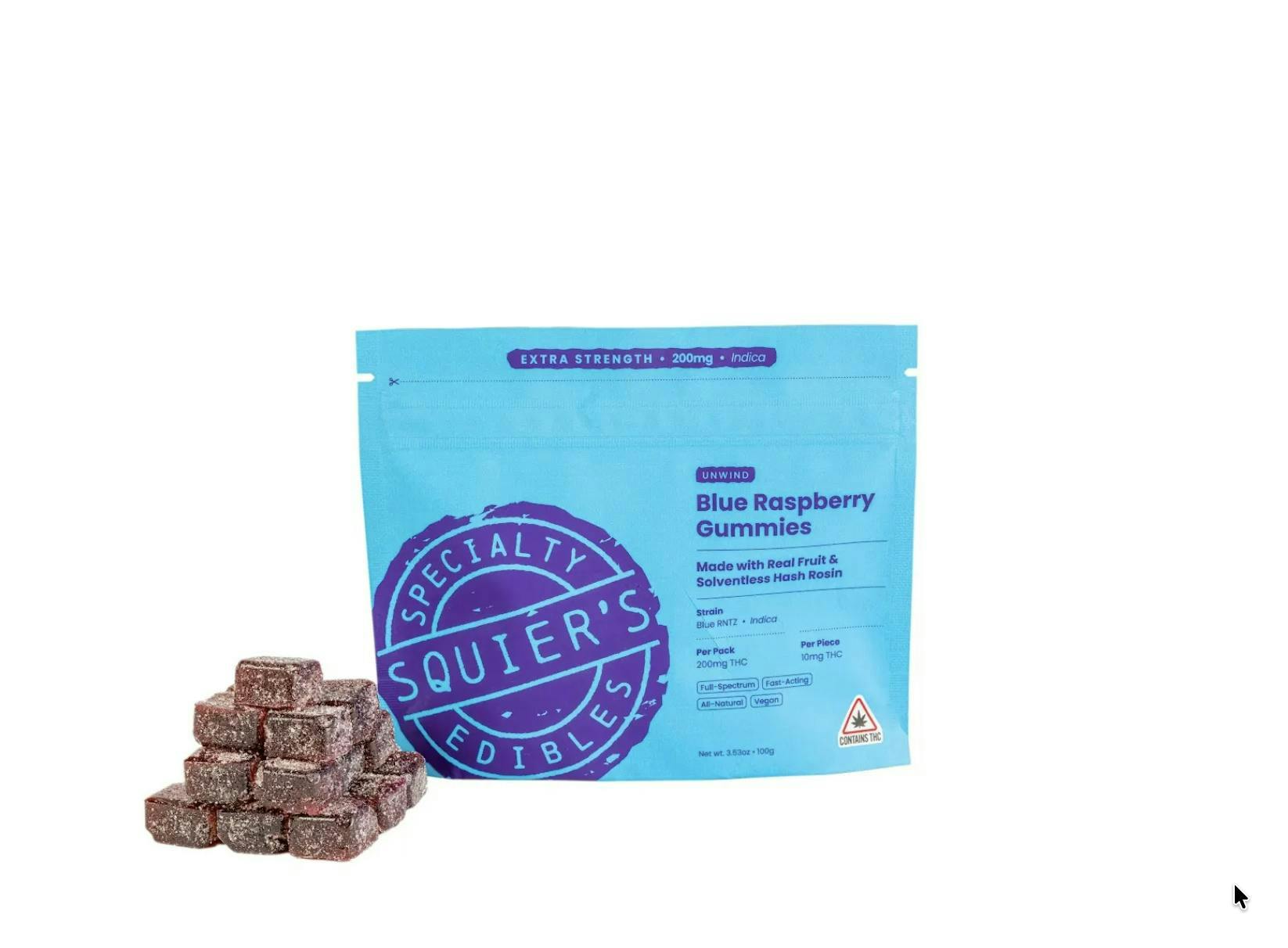 Squier's Specialty Edibles - Blue Raspberry - 200mg THC Hash Rosin - Gummies - 1