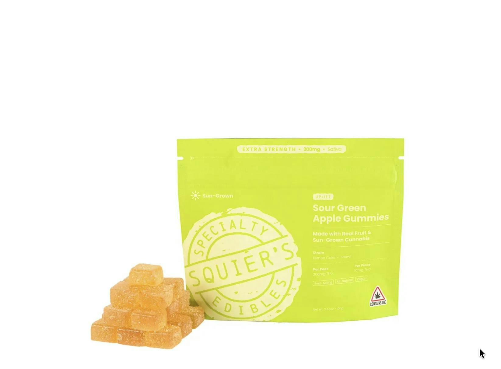 Squier's Specialty Edibles - Sour Green Apple - 200mg THC Distillate - Gummies - 1
