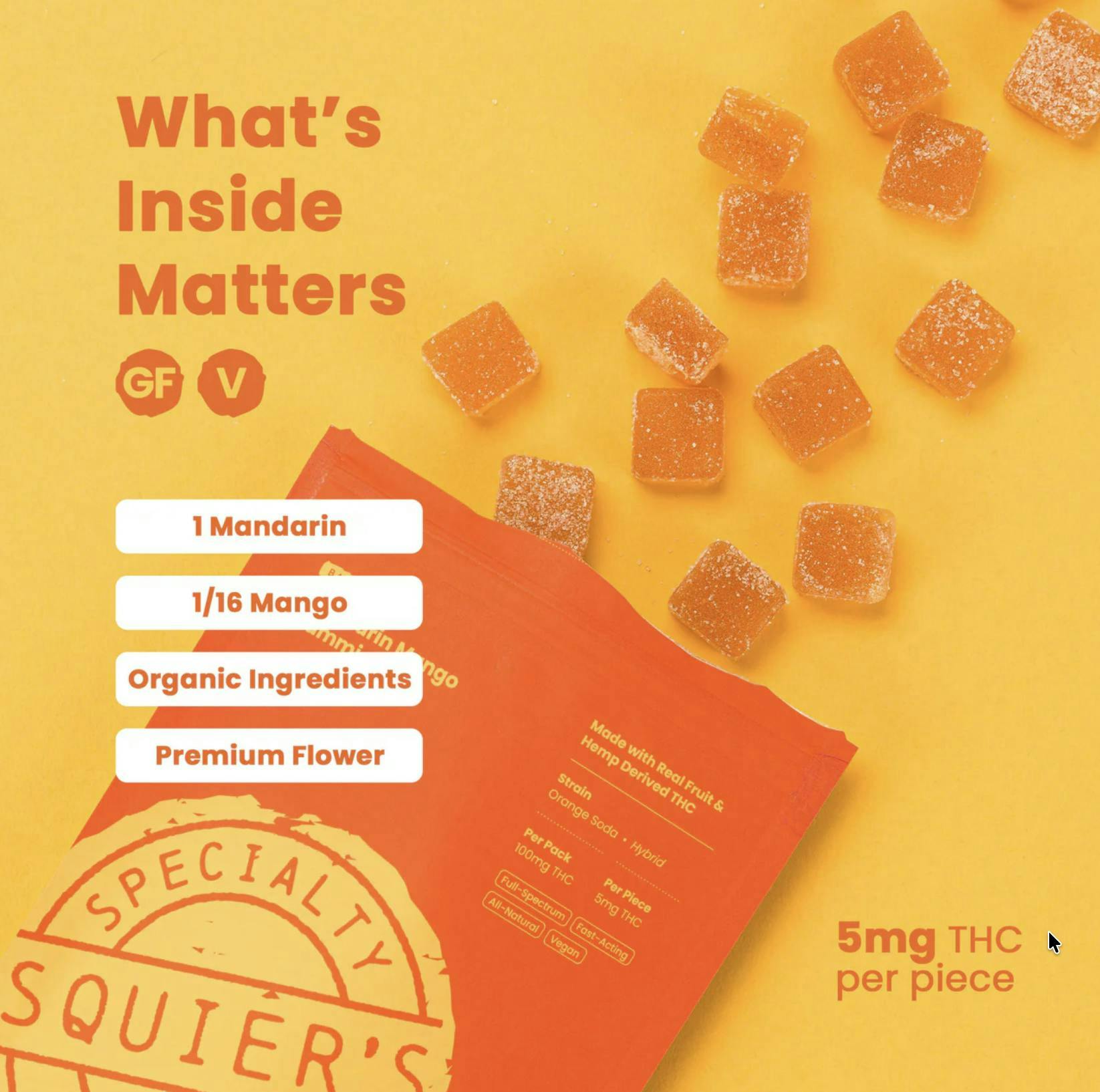 Squier's Specialty Edibles - Mandarin Mango - 100mg THC Hash Rosin - Gummies - 1