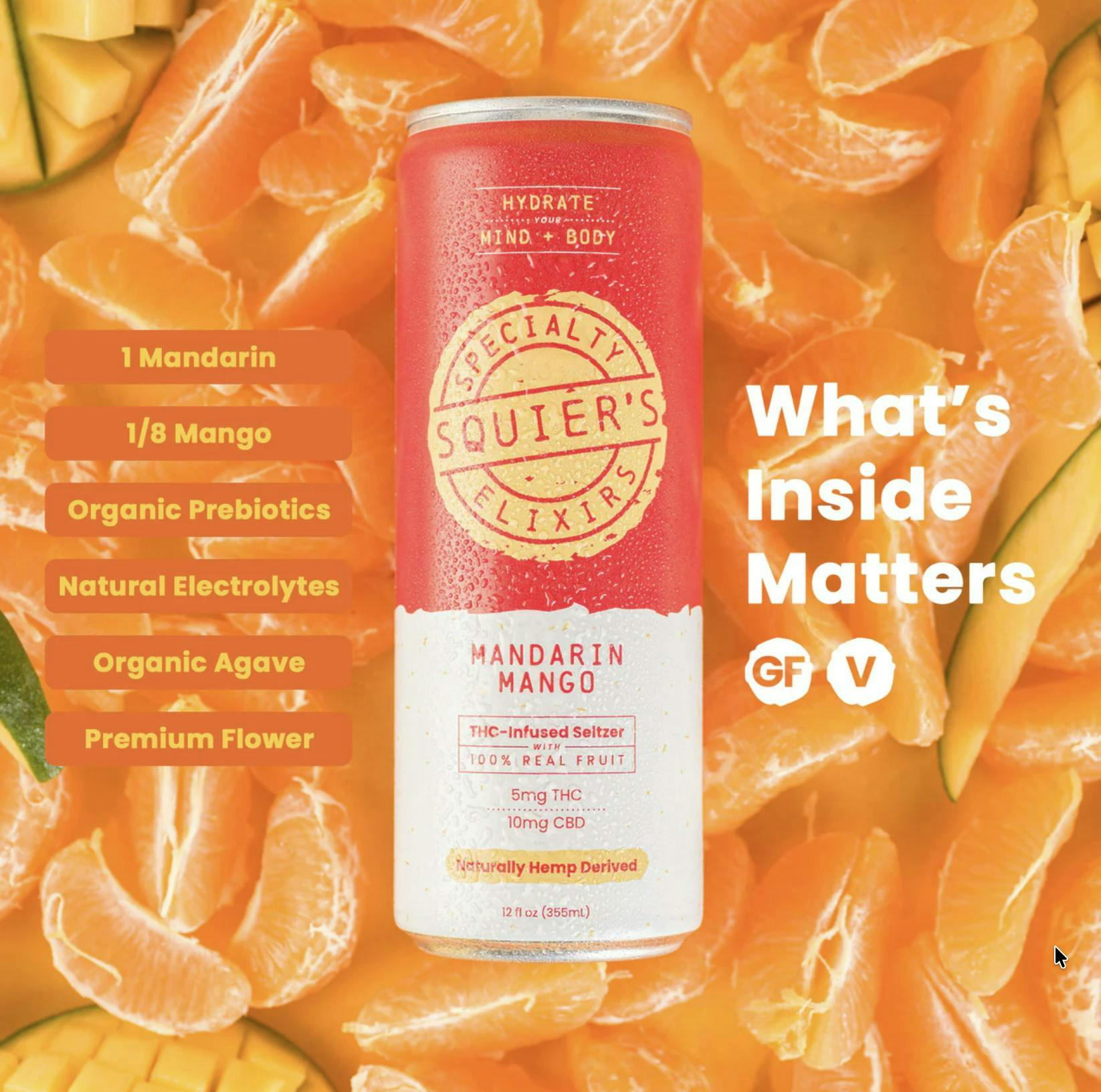 Squier's Specialty Edibles - Mandarin Mango - 5mg THC / 10mg CBD - Seltzer - 1