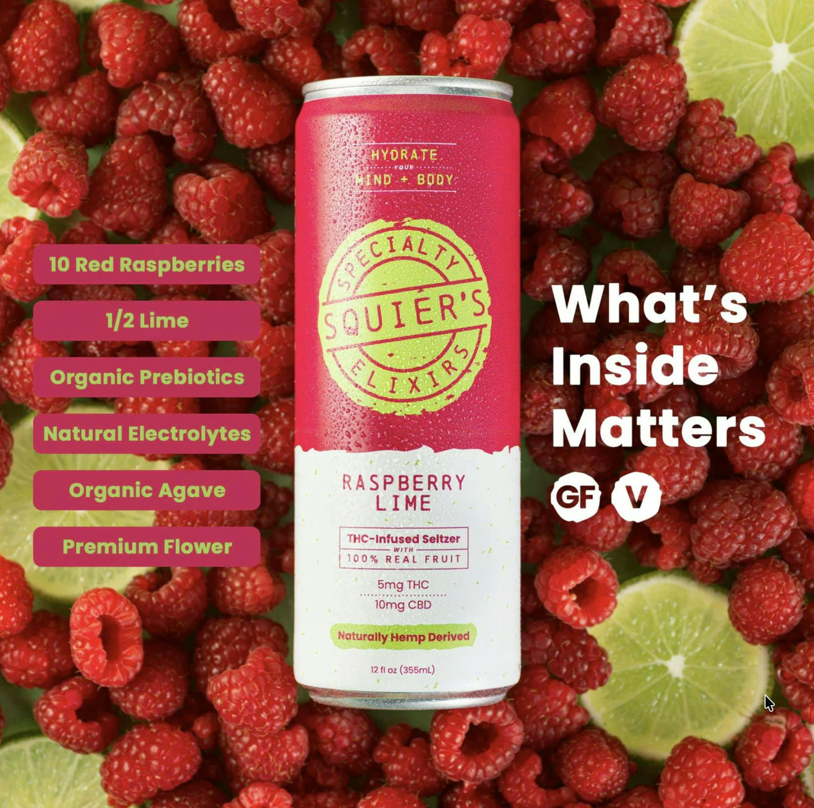 Squier's Specialty Edibles - Raspberry Lime - 5mg THC / 10mg CBD - Seltzer - 1