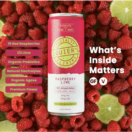 Squier's Specialty Edibles - Raspberry Lime - 5mg THC / 10mg CBD - Seltzer - 1