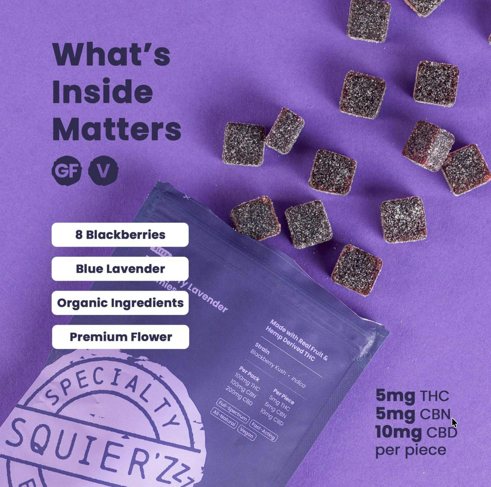 Squier's Specialty Edibles - Blackberry Lavender - 100mg THC/100mg CBN/100mg CBD Hash Rosin - Gummies - 1