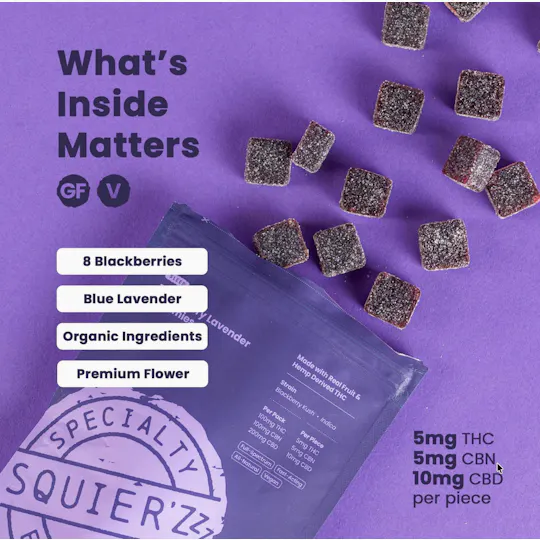Squier's Specialty Edibles - Blackberry Lavender - 100mg THC/100mg CBN/100mg CBD Hash Rosin - Gummies - 1