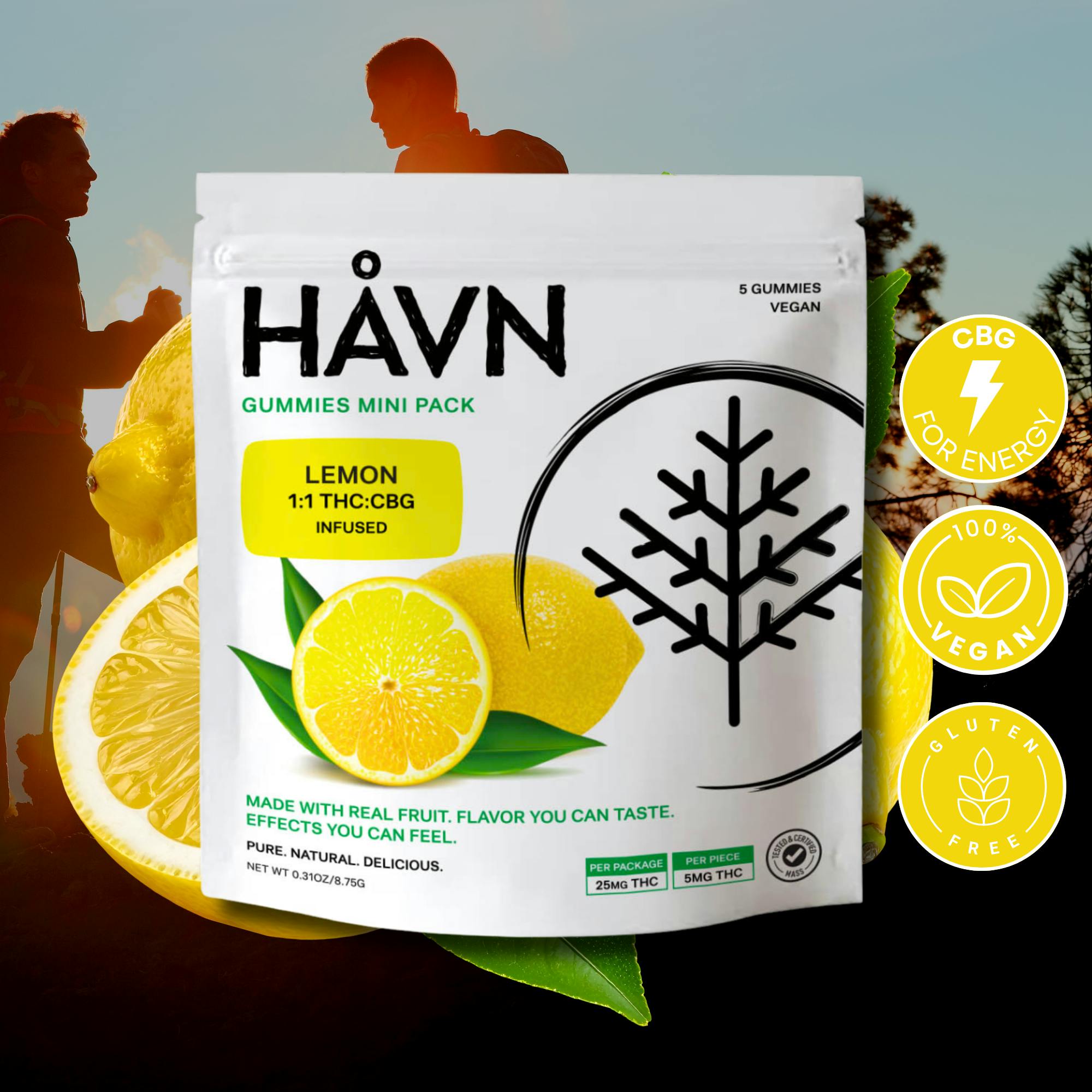 HAVN - Lemon 1:1 THC:CBG Gummies | 25mg | 5ct | 5mg/ea - 1