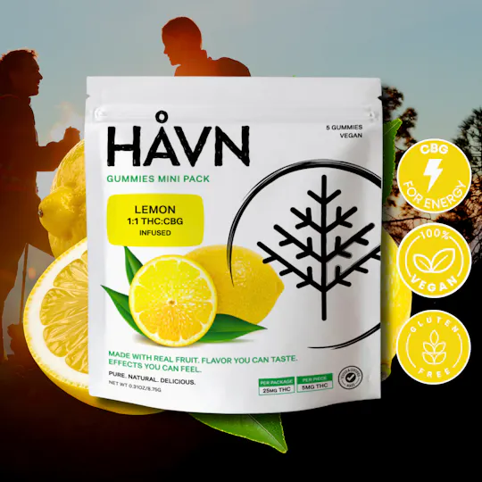 HAVN - Lemon 1:1 THC:CBG Gummies | 25mg | 5ct | 5mg/ea - 1