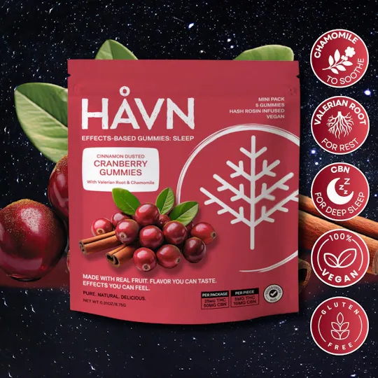 HAVN - Cinnamon Cranberry 2:1 CBN:THC Gummies | 25mg | 5ct | 5mg/ea - 1