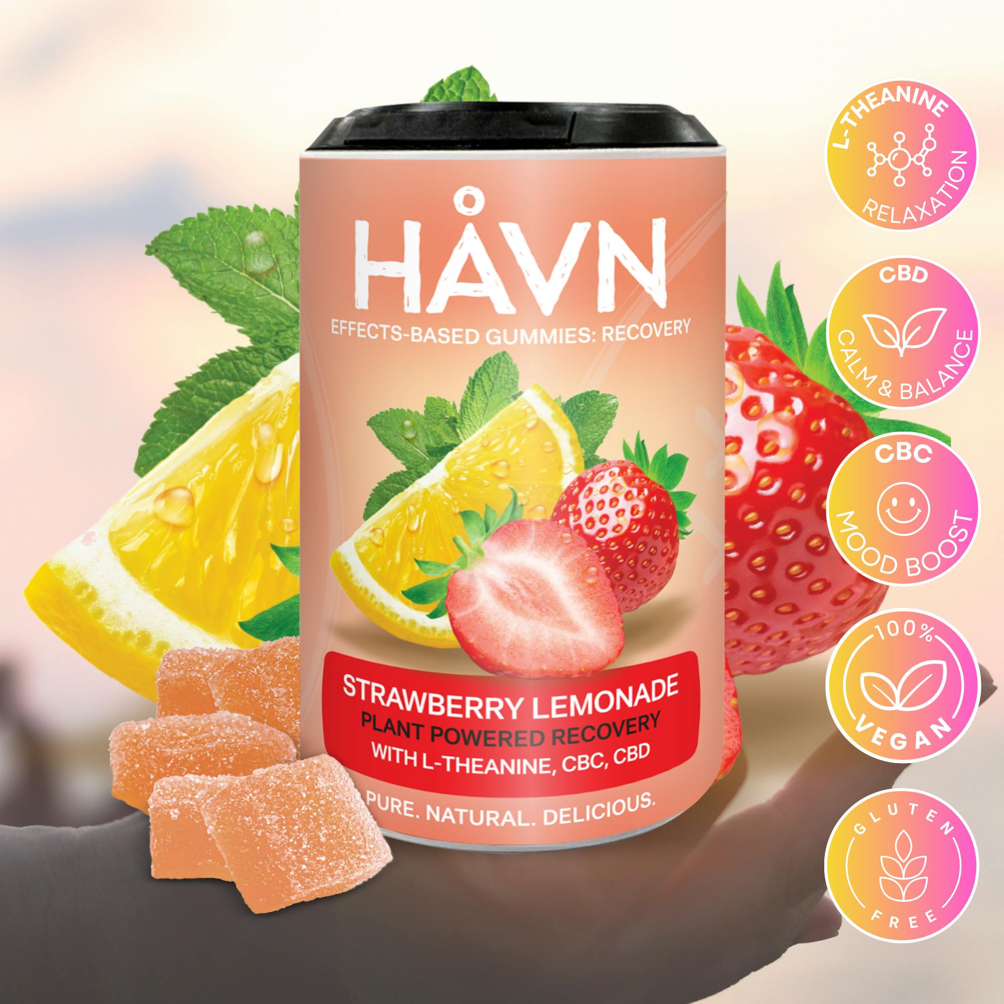 HAVN - Strawberry Lemonade 1:1:1 THC:CBD:CBC Gummies | 100mg | 20ct | 5mg/ea - 1