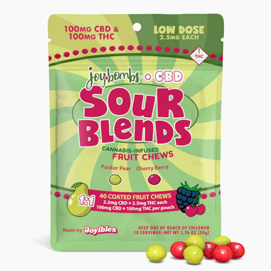 Joyibles - Joy Bombs + CBD 1:1 Sour Blends - 100mg THC (40pk / 2.5mg THC & CBD ea) - 1