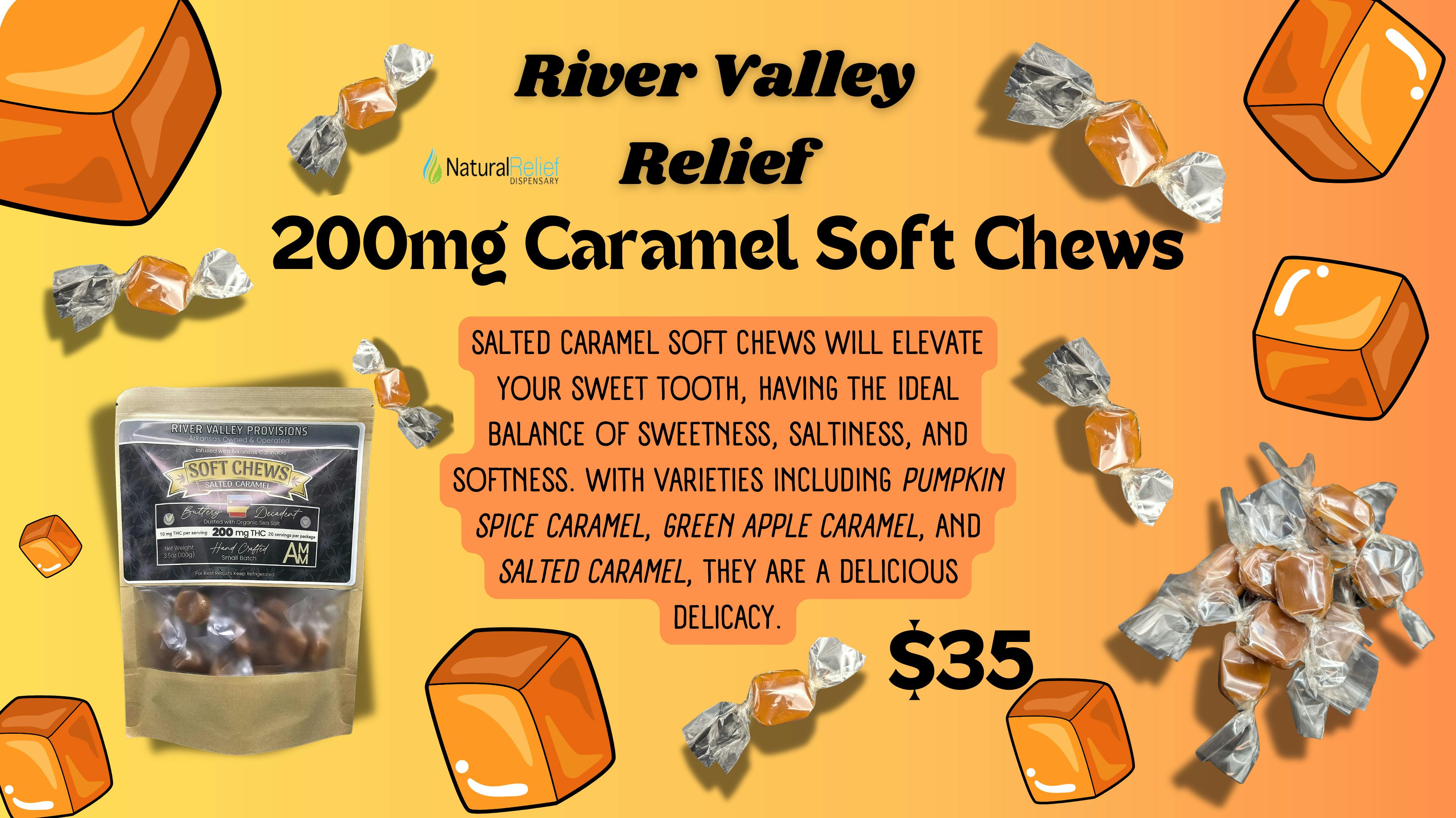 Natural Relief Dispensary 200mg Caramel Soft Chews - RVR