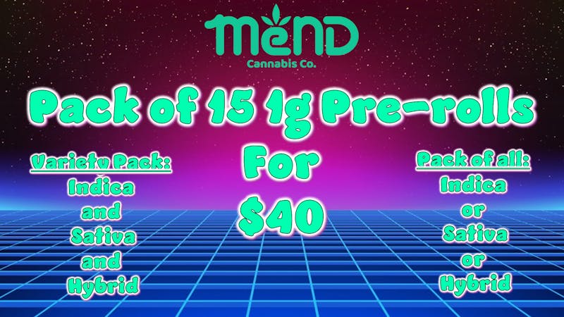 Mend Cannabis Co Pack of 15 1g Pre-rolls for $40!
