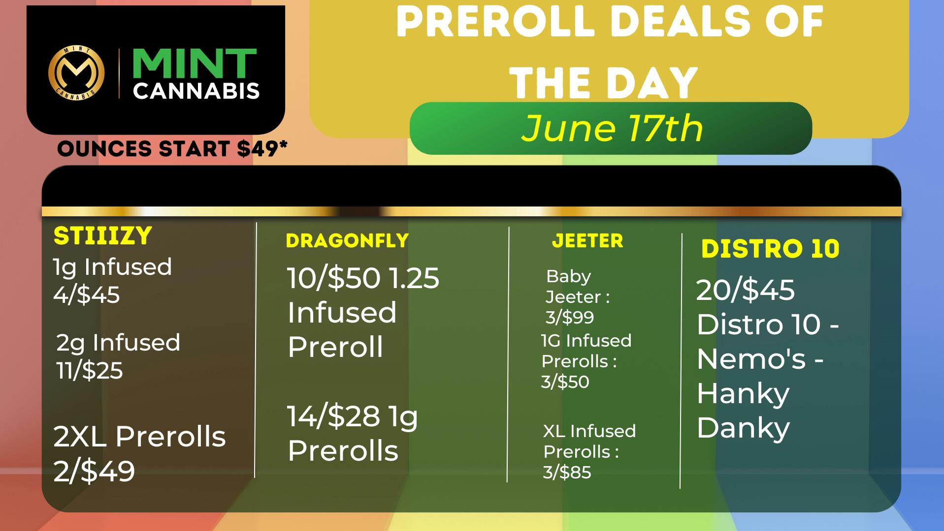 6/17 preroll deals at The Mint Cannabis Monroe (Now Open!) Weedmaps