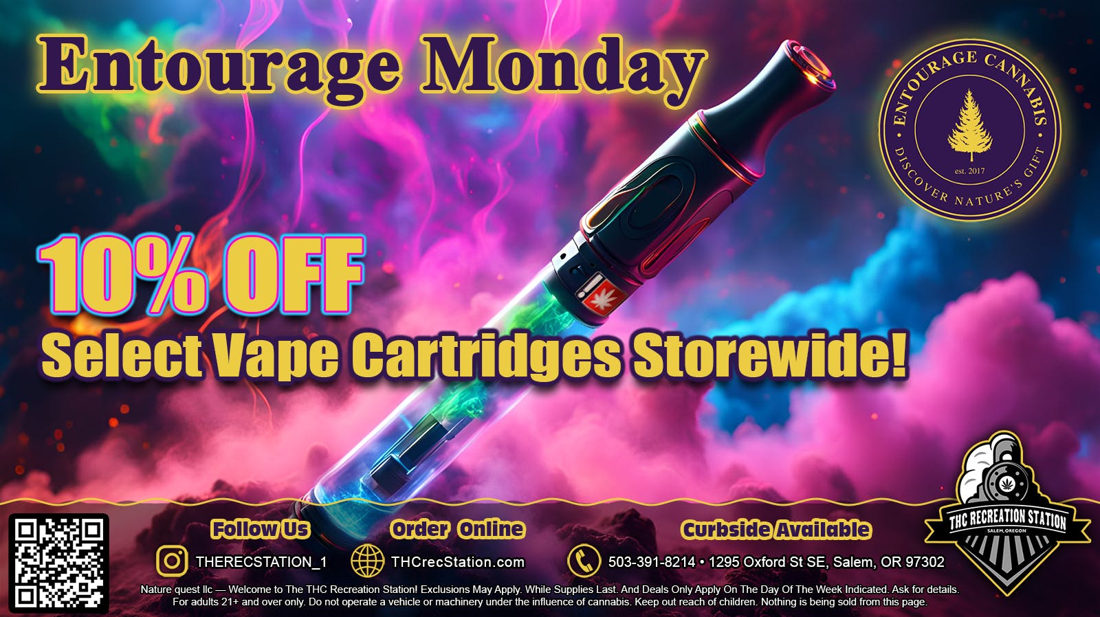 THC Recreation Station Salem 10% Off ALL Cartridges Mondays!