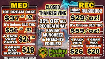 The Healing Canna 25% off all Kaviar Products & Closed Thanksgiving