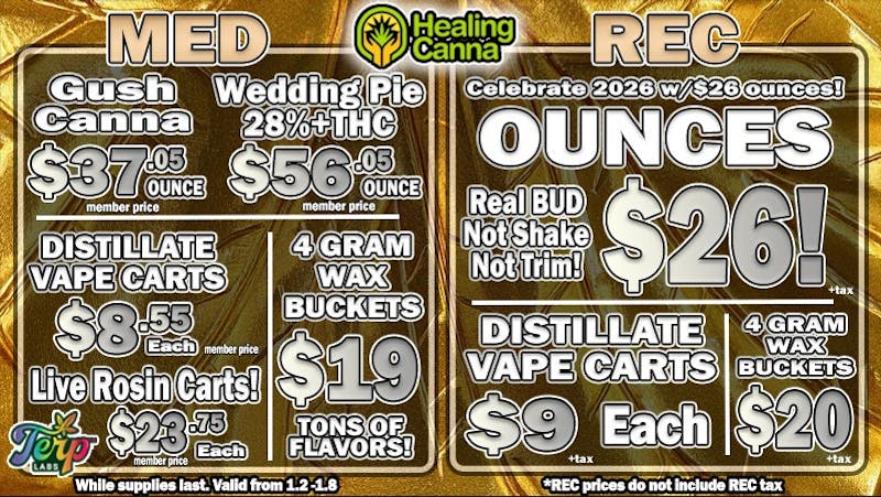 The Healing Canna $26 REC Oz's, Rosin Carts $25!