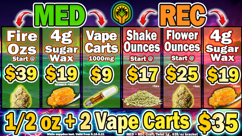 The Healing Canna 1/2oz+2 Carts $35!