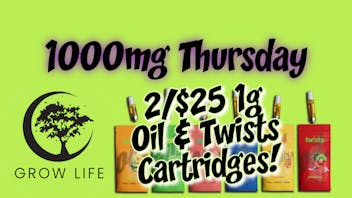 Grow Life 2/$25 1g Oil Cartridges - Over 20 Flavors!