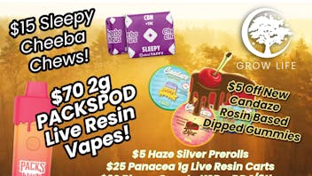 Grow Life $25 Live Resin Carts, Bloom 1/4's Starting $ $25!