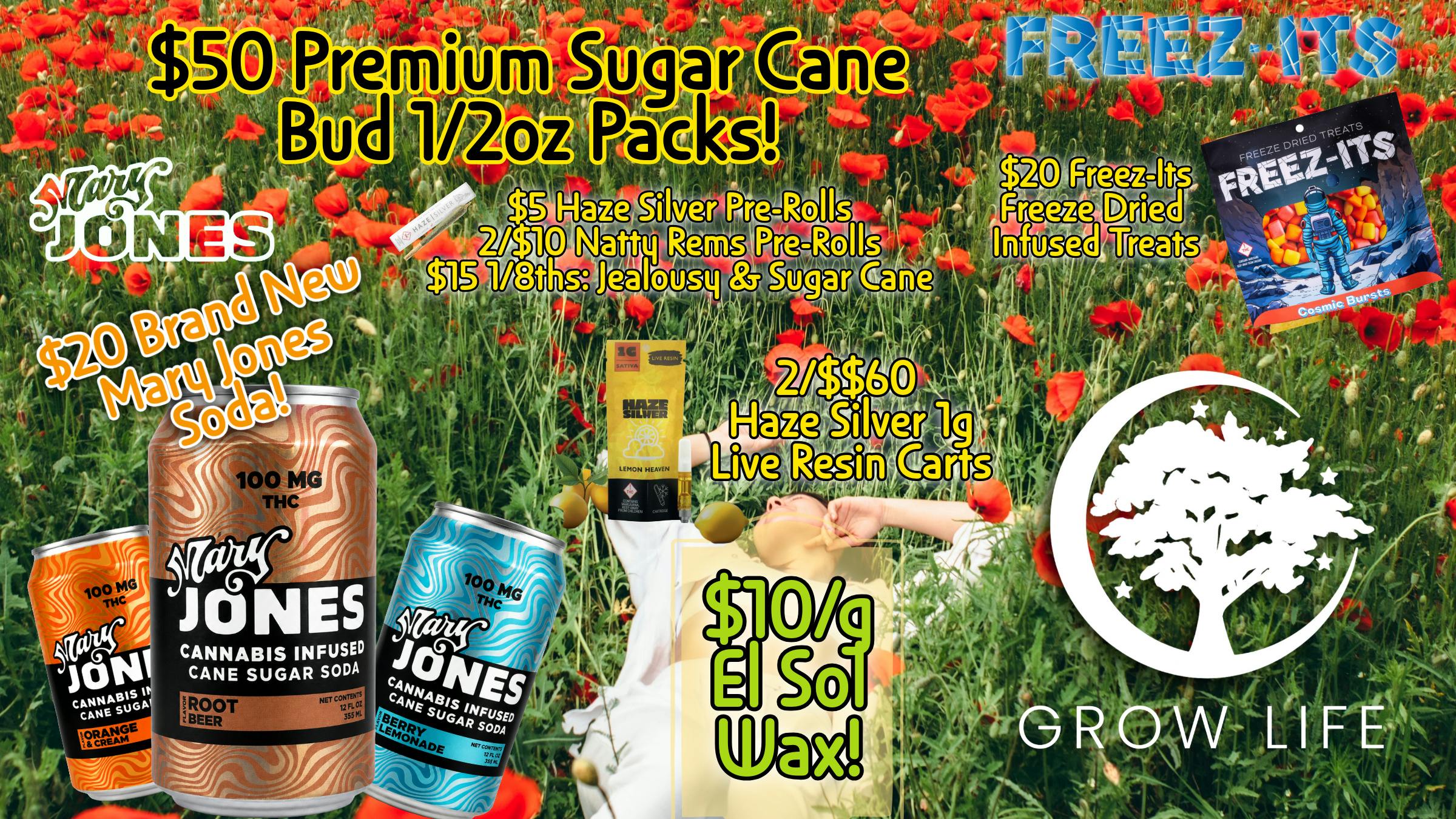 Grow Life $50 Premium 1/2oz Bud Packs, $10/g Wax + More!