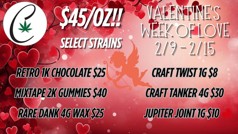 Cannabicare $45/OZ Select Strains & More for Valentine's Week!