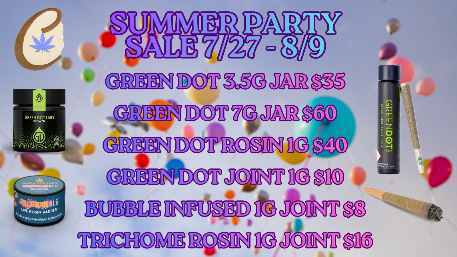 Cannabicare Green Dot Eighths, Quarters, Joints and Rosin Sale