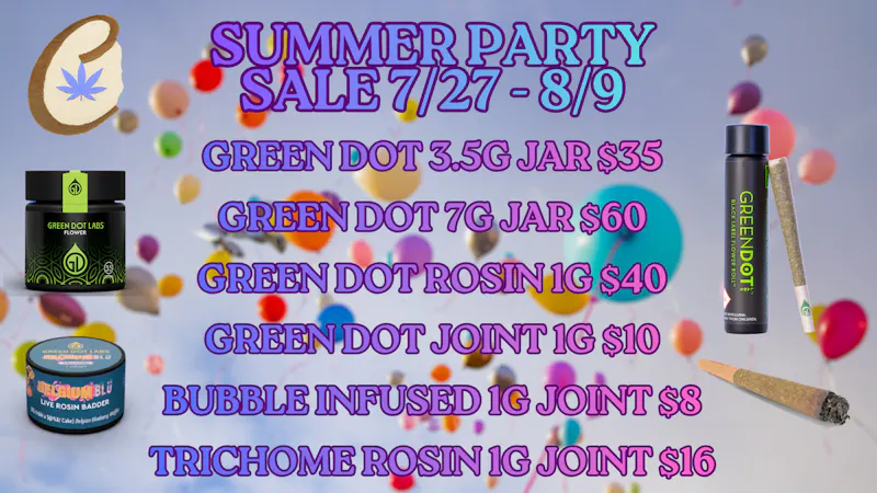 Cannabicare Green Dot Eighths, Quarters, Joints and Rosin Sale