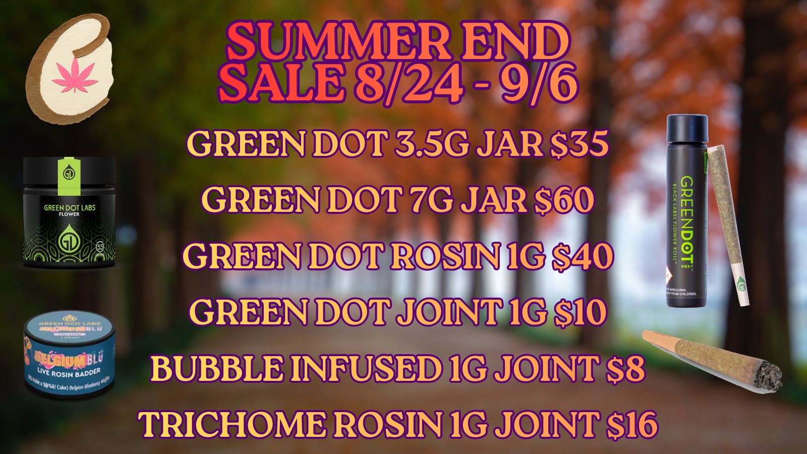 Cannabicare Green Dot Eighths, Quarters, Joints and Rosin Sale