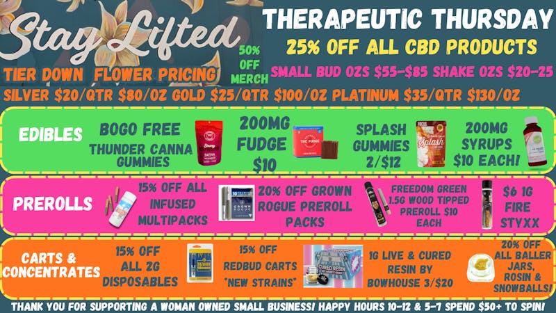 Stay Lifted Tier Down Flower 25% off CBD!