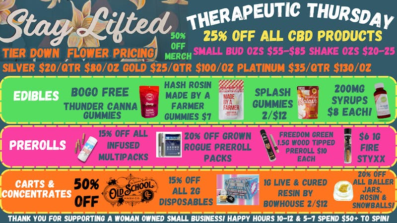 Stay Lifted Tier Down Flower 25% off CBD!